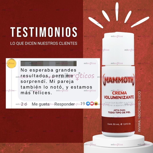 FOTOS DE CREMA ENGROSADORA VOLUMINIZADORA MAMMOTH NUEVAS DIMENSIONES DE PLACER