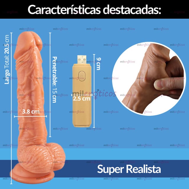 FOTOS DE 1939816 VIBRADOR DILDO REALISTA TÉRMICO RECARGABLE GAMA ALTA 20.5CM