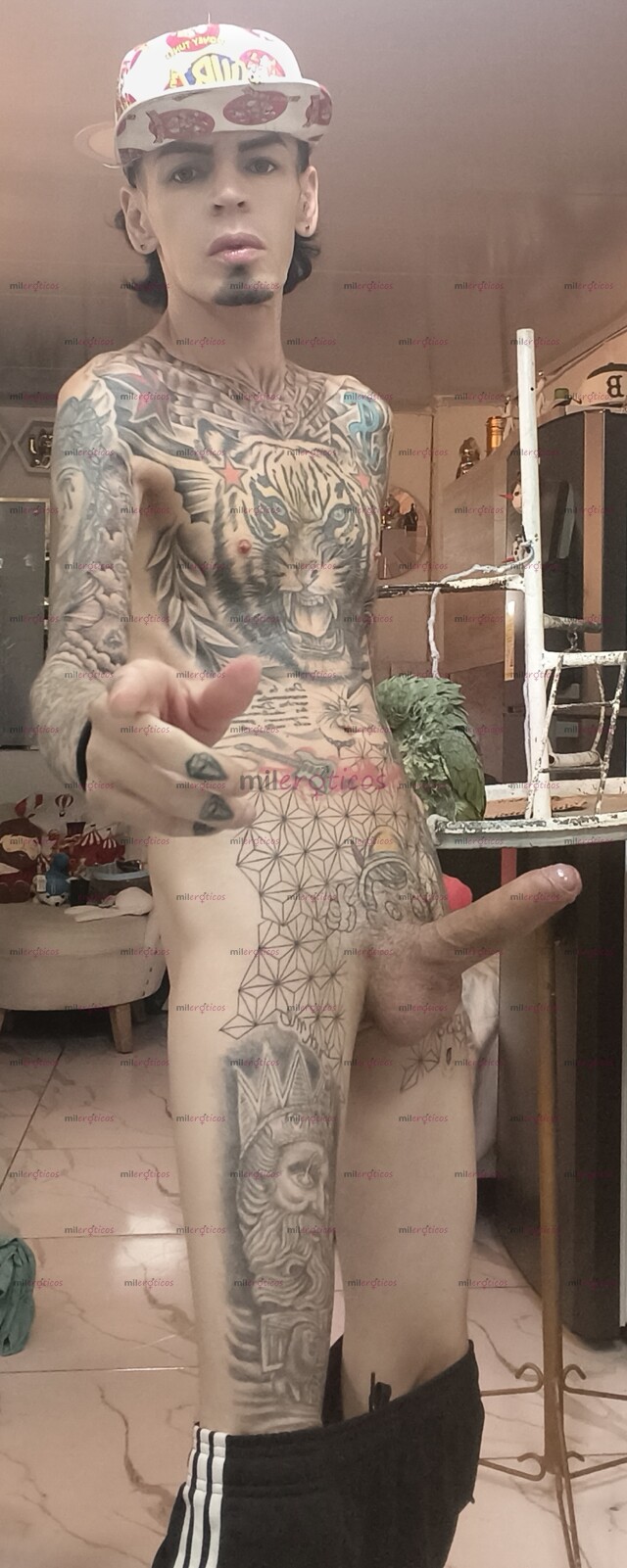 FOTOS DE FLACO VERGON ACTIVO TATUADO BLANCO ARRECHO