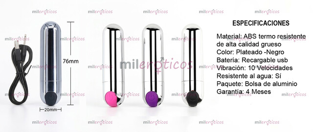 FOTOS DE BALA VIBRADORA PREMIUM 10 VELOCIDADES POTENTES RECARGABLE USB Y 100% SUMERGIBLE